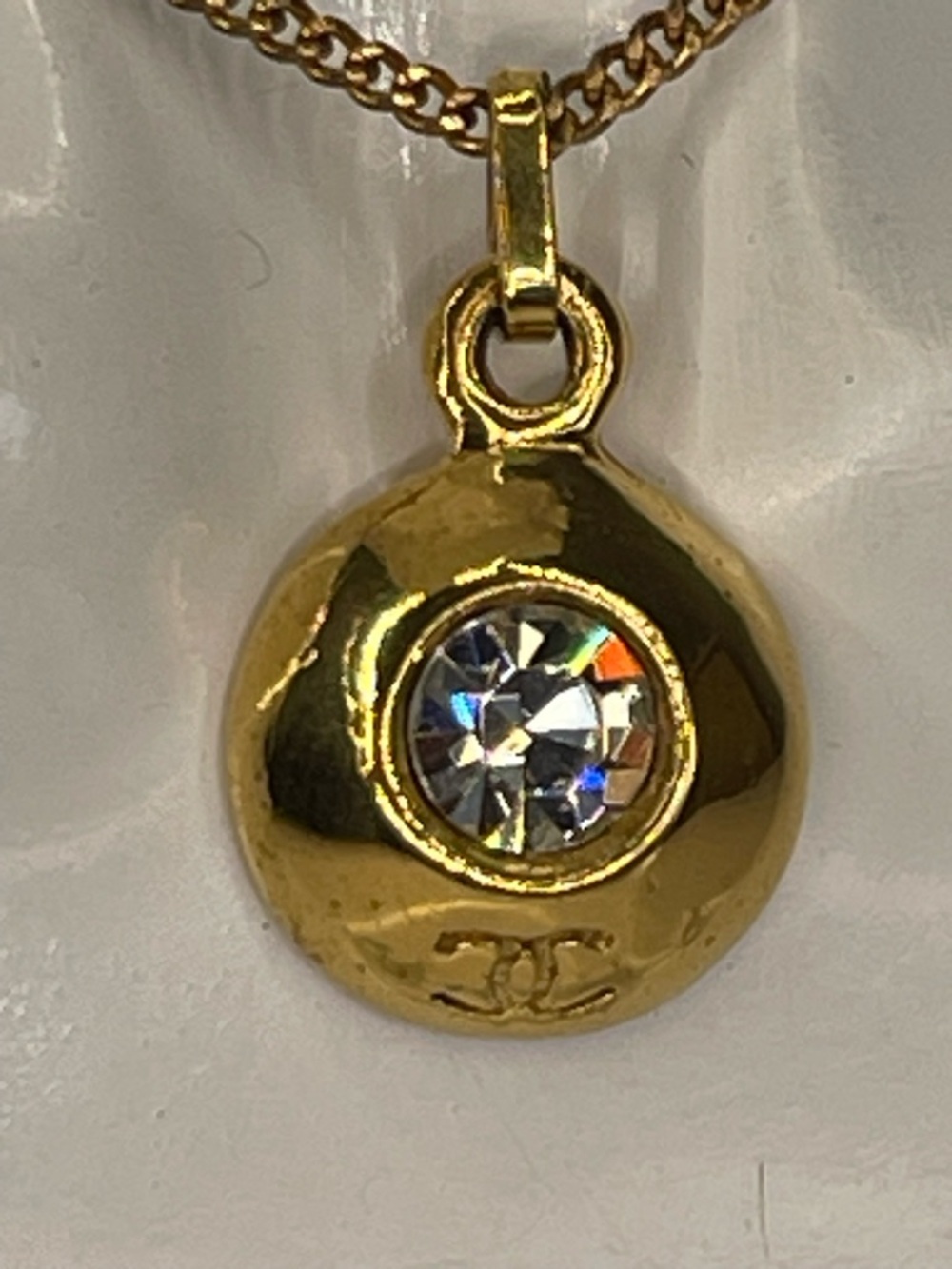 CHANEL Gold-Tone Crystal Disc Pendant Necklace - Picture 4 of 9